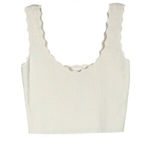 House of Harlow 1960 Cream Ripped Crop Top, Scalloped Straps, Size Small